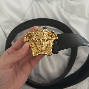 Versace Black Belt with Gold Medusa Buckle